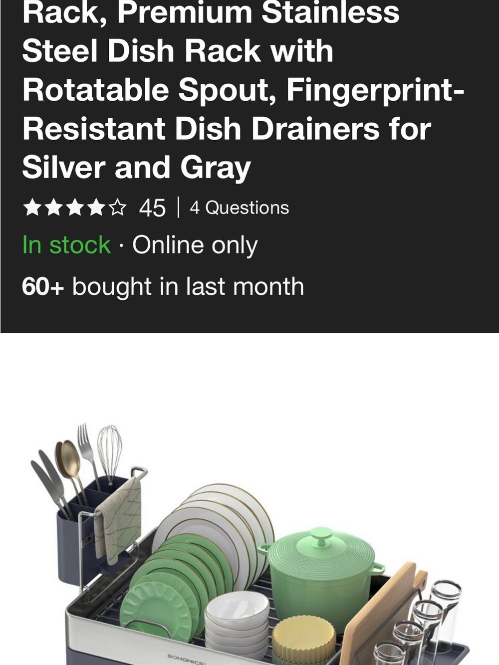 Premium Stainless Steel Dish Rack with Rotatable Spout - Gray